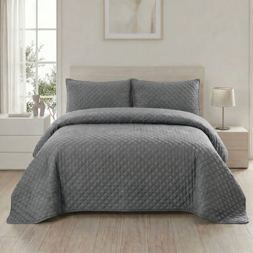 Solid Slate Bed Spread Set — 3 PCS | Dyed