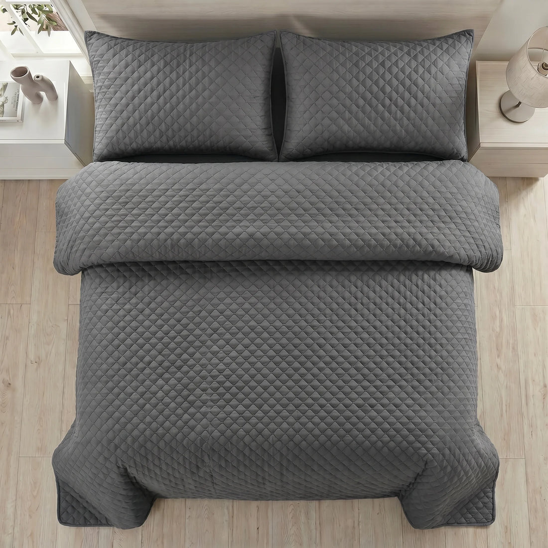 Solid Slate Bed Spread Set — 3 PCS | Dyed