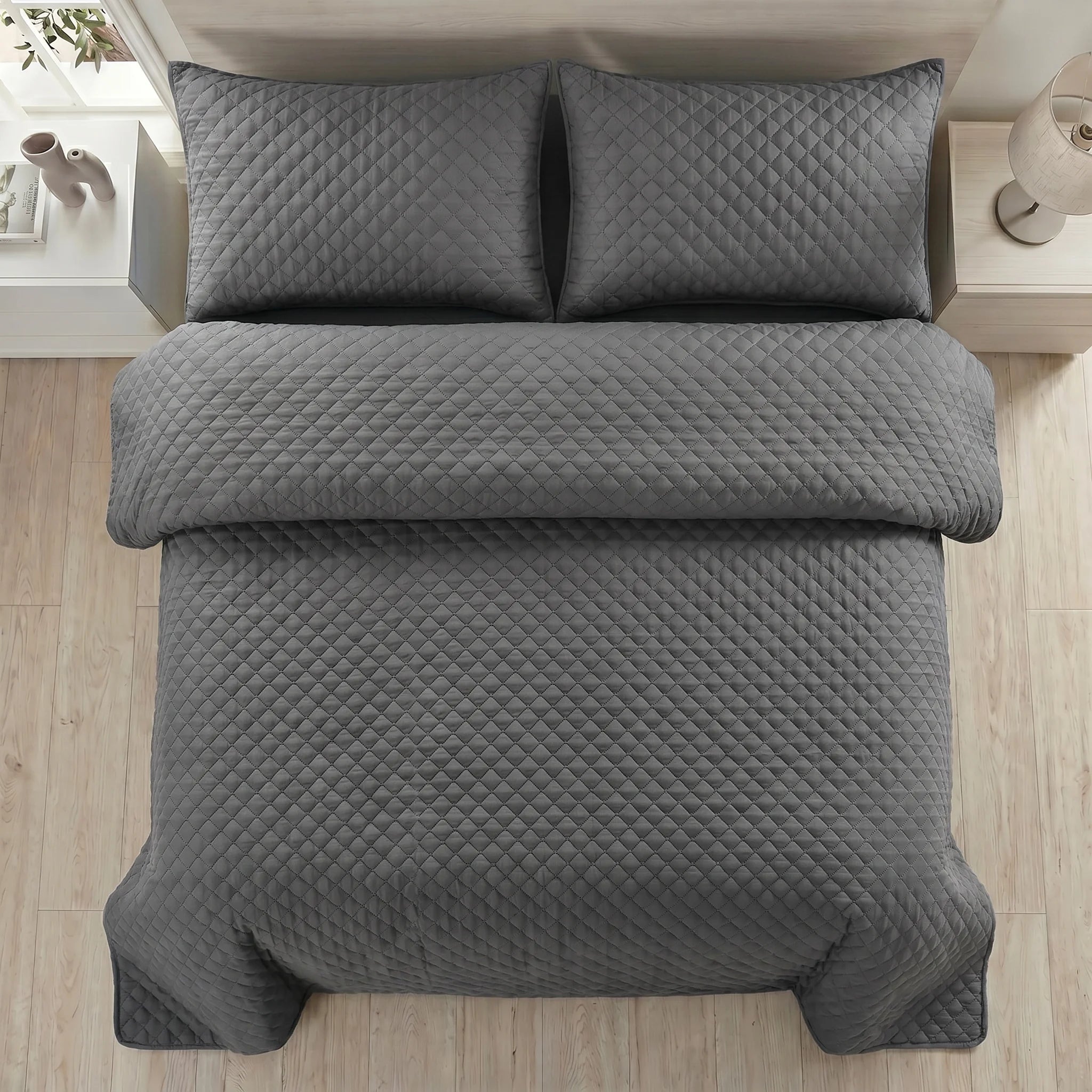 Solid Slate Bed Spread Set — 3 PCS | Dyed