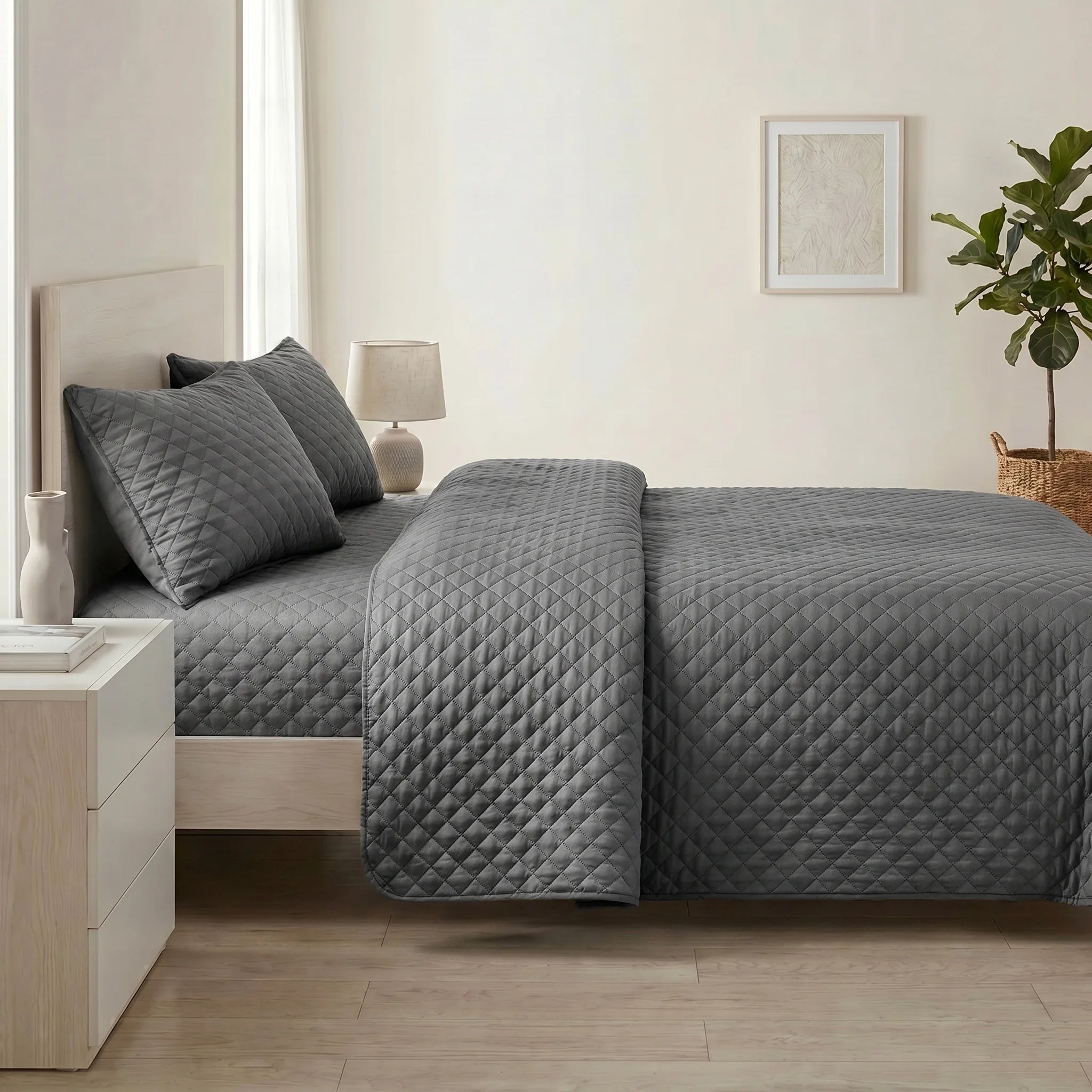 Solid Slate Bed Spread Set — 3 PCS | Dyed