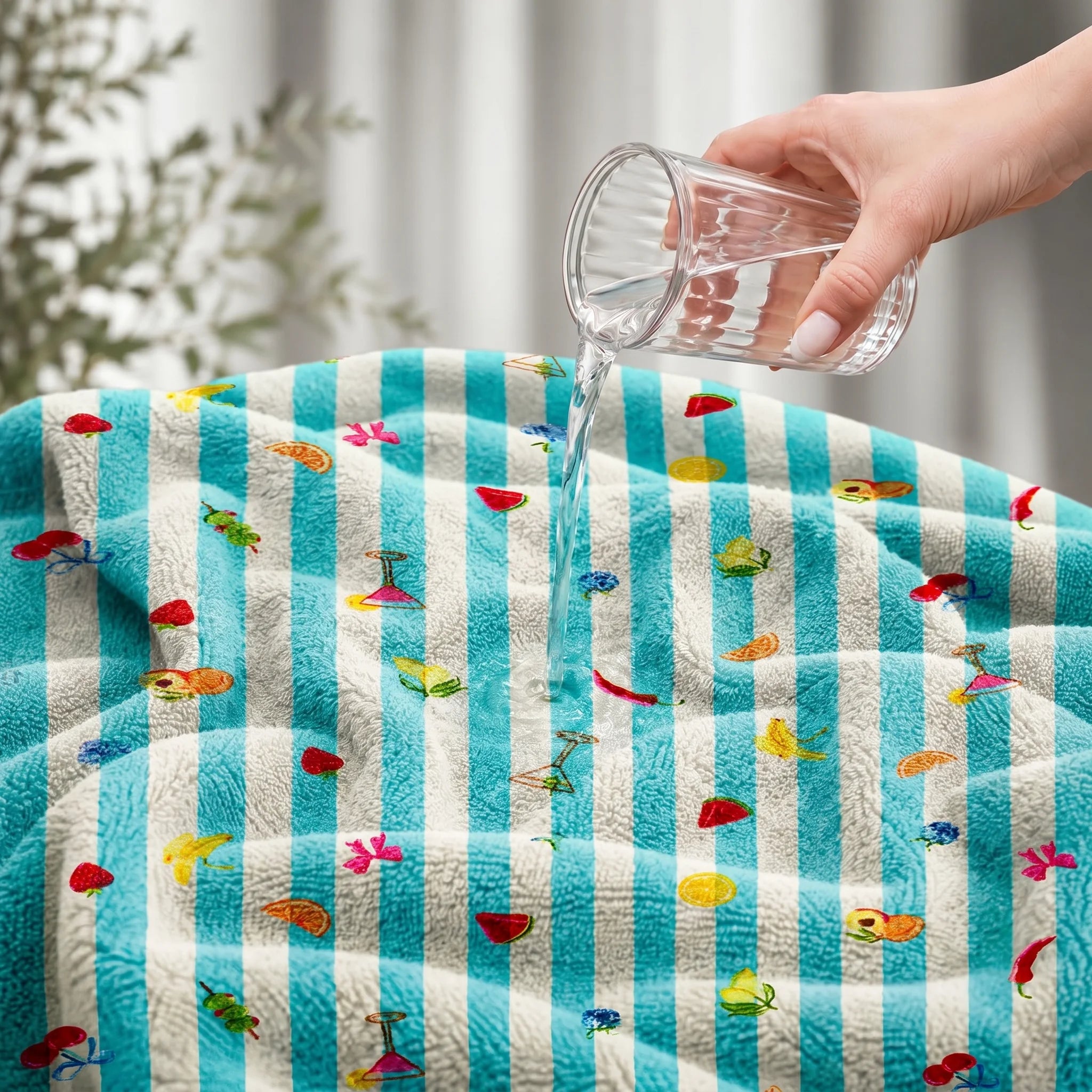 Summer Vibes Striped Cotton Bath Towel — Aqua Teal & White | 100% Cotton
