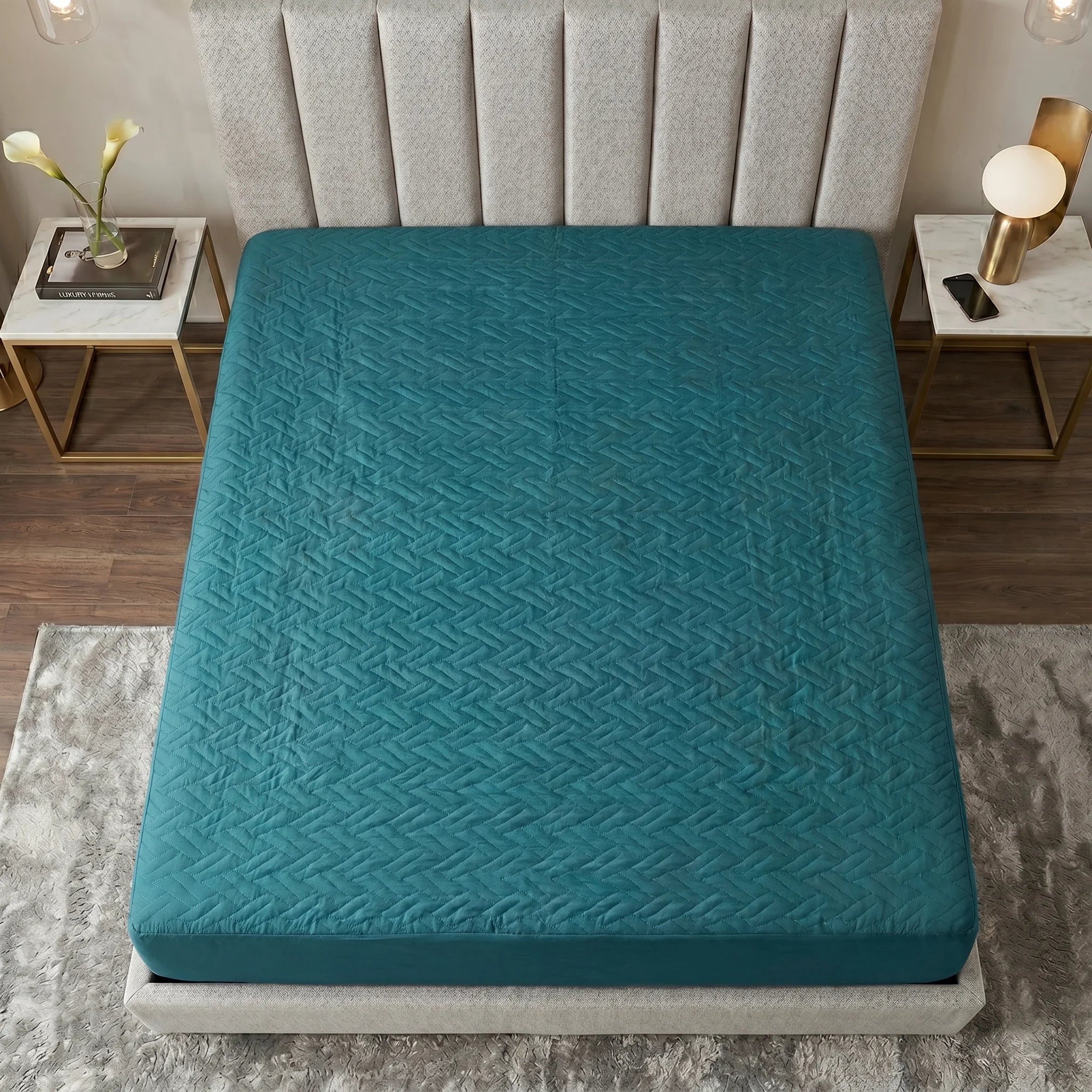 Teal Blue Waterproof Mattress Protector — Quilted
