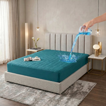 Teal Blue Waterproof Mattress Protector — Quilted
