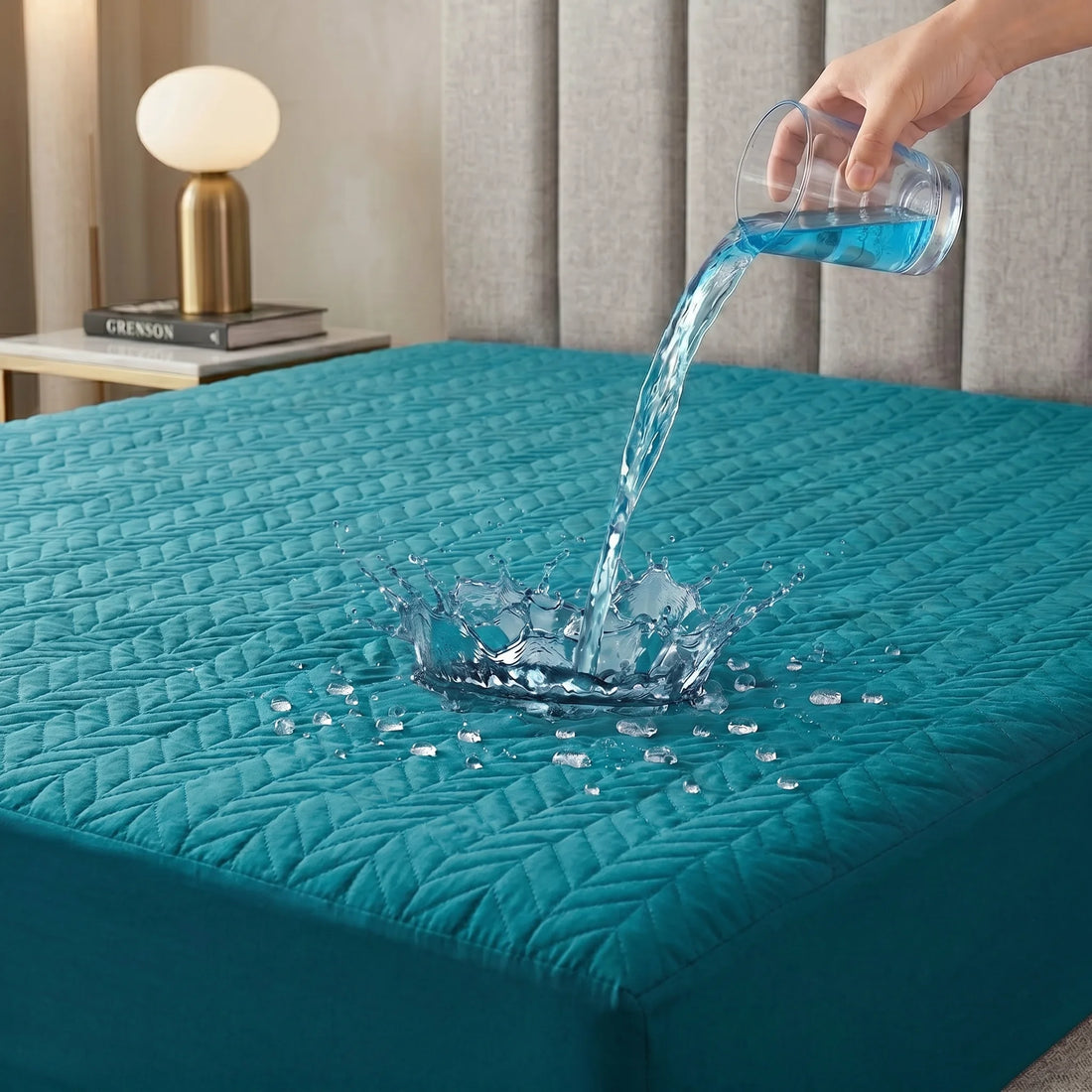 Teal Blue Waterproof Mattress Protector — Quilted