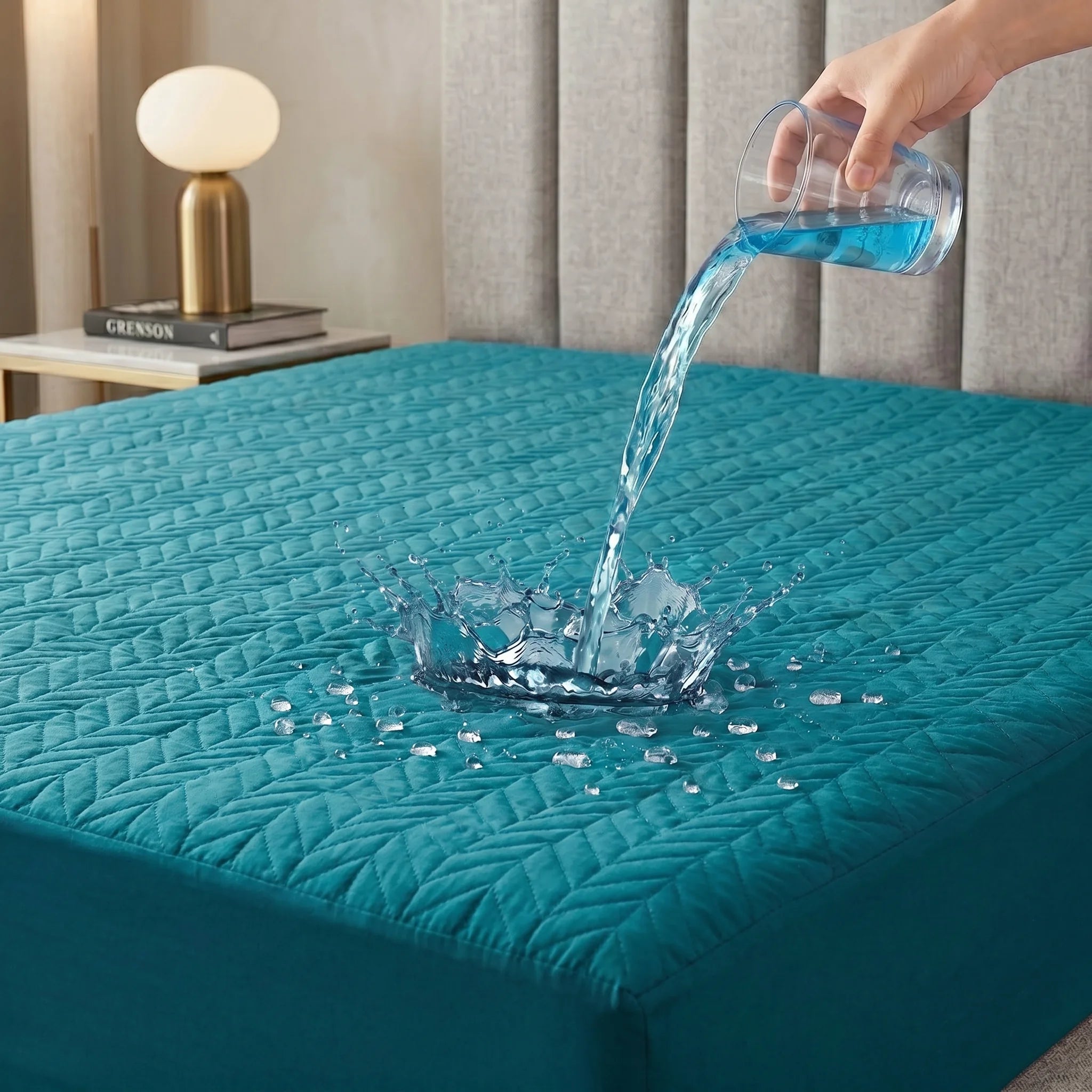 Teal Blue Waterproof Mattress Protector — Quilted