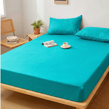 Teal Turquoise Dyed Stripe Fitted Sheet Set