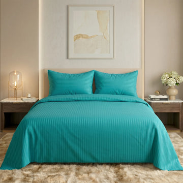 Teal Turquoise Dyed Stripe Bedsheet Set