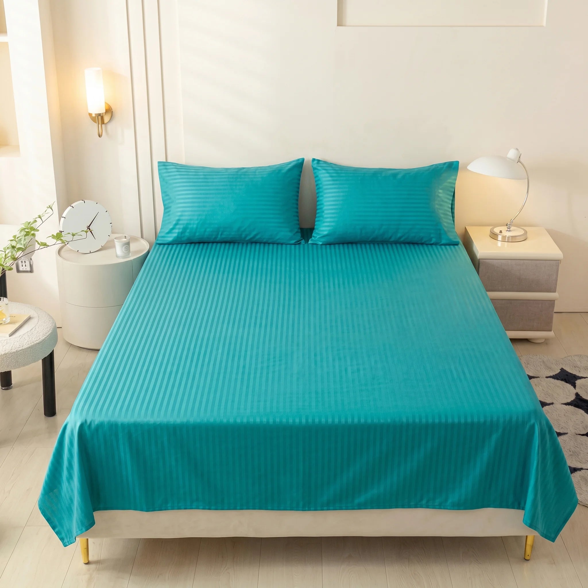 Teal Turquoise Dyed Stripe Bedsheet Set