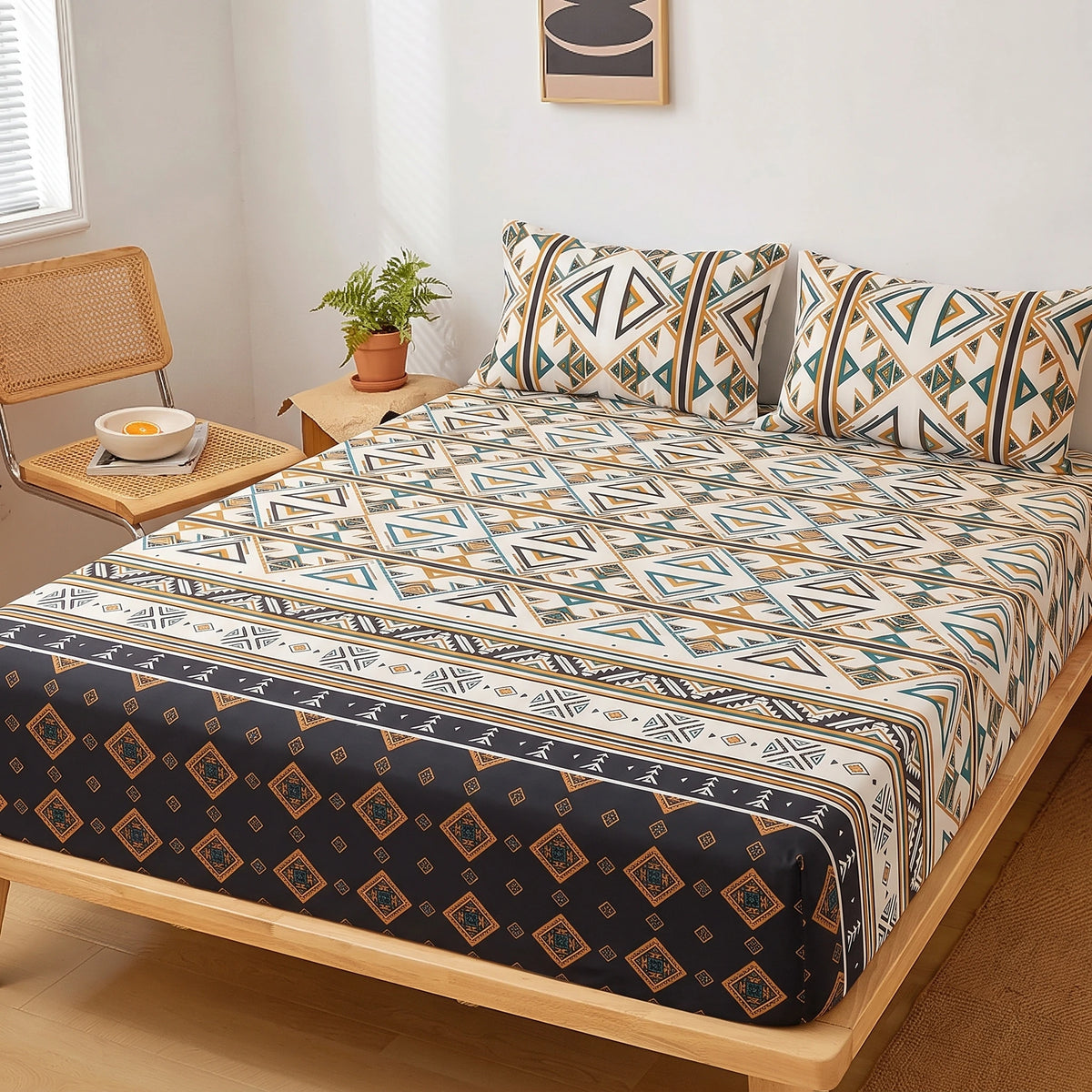 Ochre Tribal Fitted Sheet Set — Pure Cotton