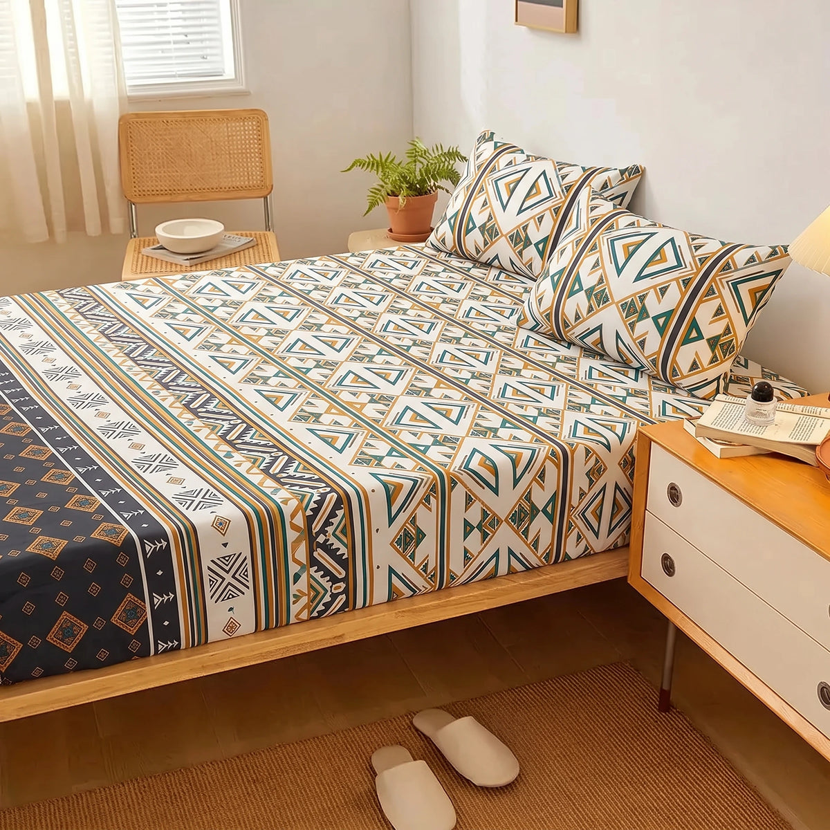 Ochre Tribal Fitted Sheet Set — Pure Cotton