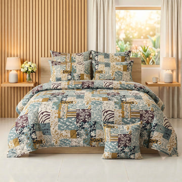 Teal & Gold Mosaic Comforter Set — 8 PCS