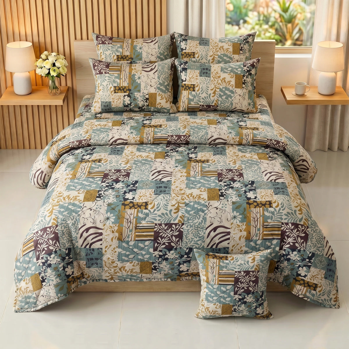 Teal & Gold Mosaic Comforter Set — 8 PCS