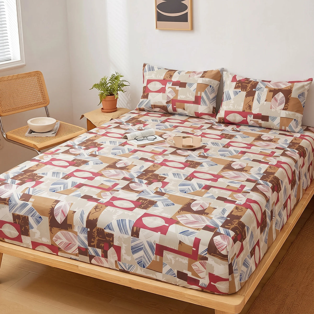 Earthy Tribal Fitted Sheet Set — Pure Cotton