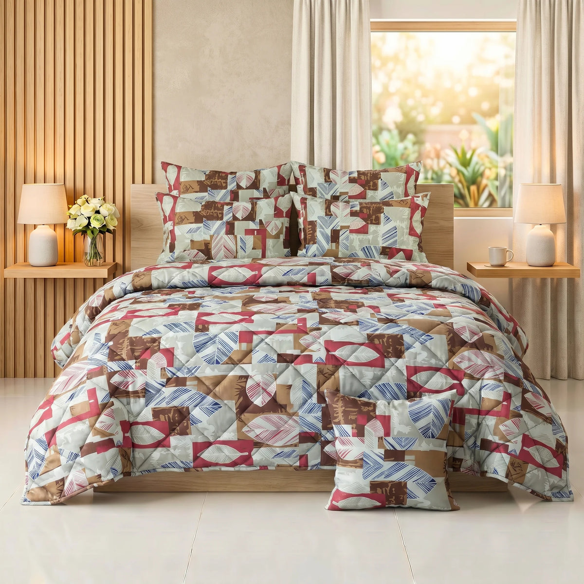 Terracotta & Slate Abstract Leaf Comforter Set — 8 PCS