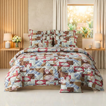 Terracotta & Slate Abstract Leaf Comforter Set — 8 PCS