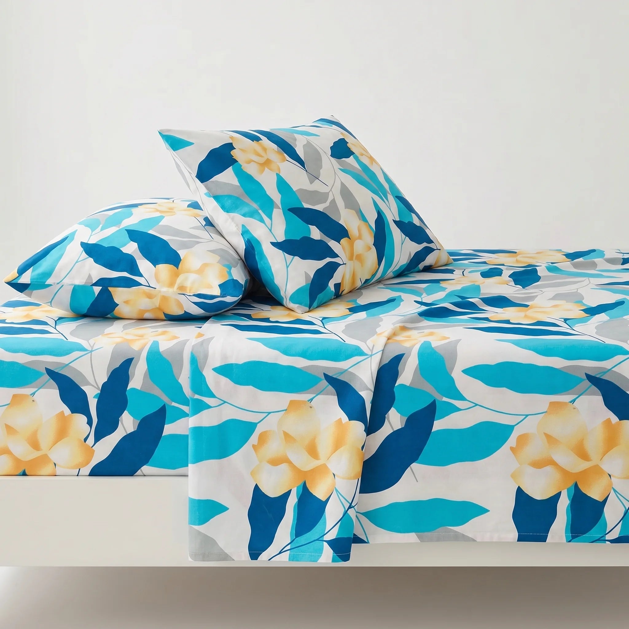 Tropical Azure Blossom Premium Cotton Bedsheet