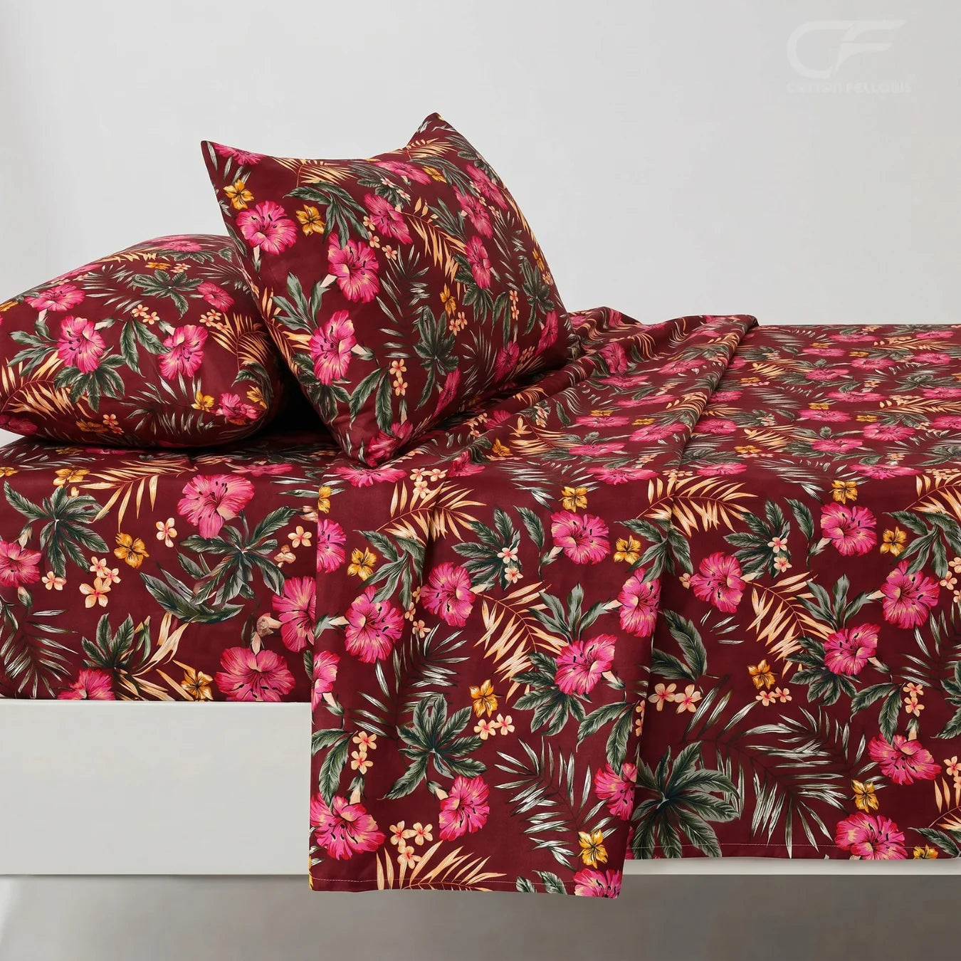 Tropical Crimson Bloom Printed Bedsheet Set