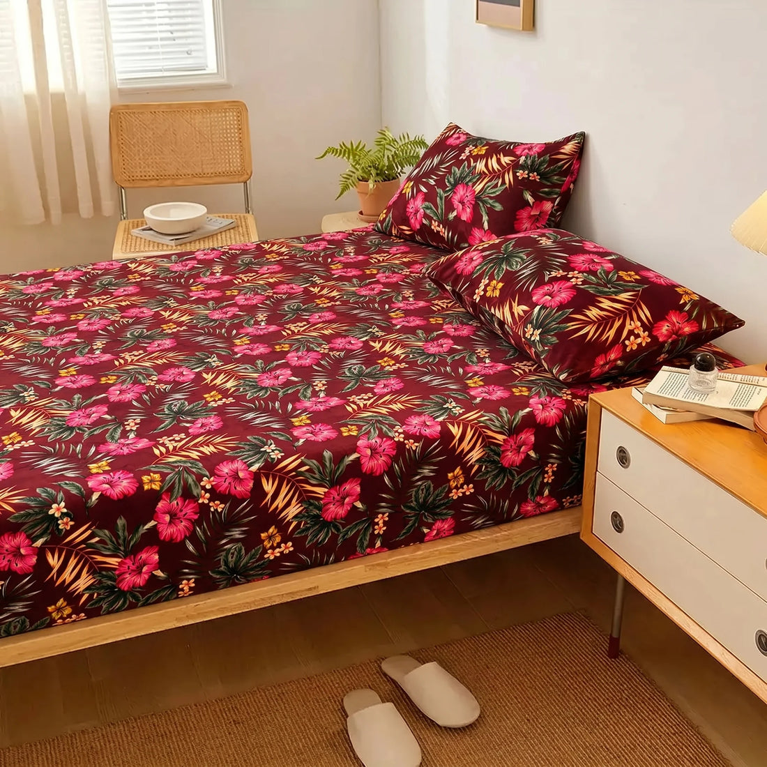 Tropical Ruby Printed Fitted Sheet