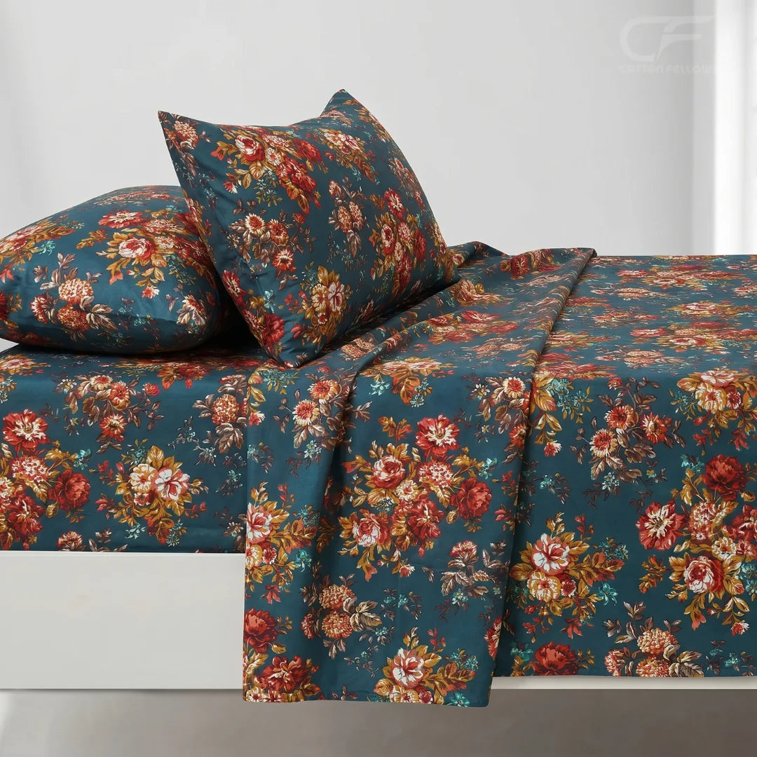 Vintage Azure Bloom Bedsheet Set