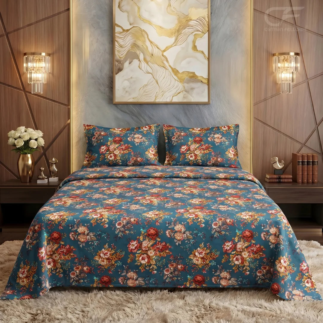 Vintage Azure Bloom Bedsheet Set