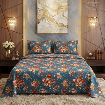 Vintage Azure Bloom Bedsheet Set