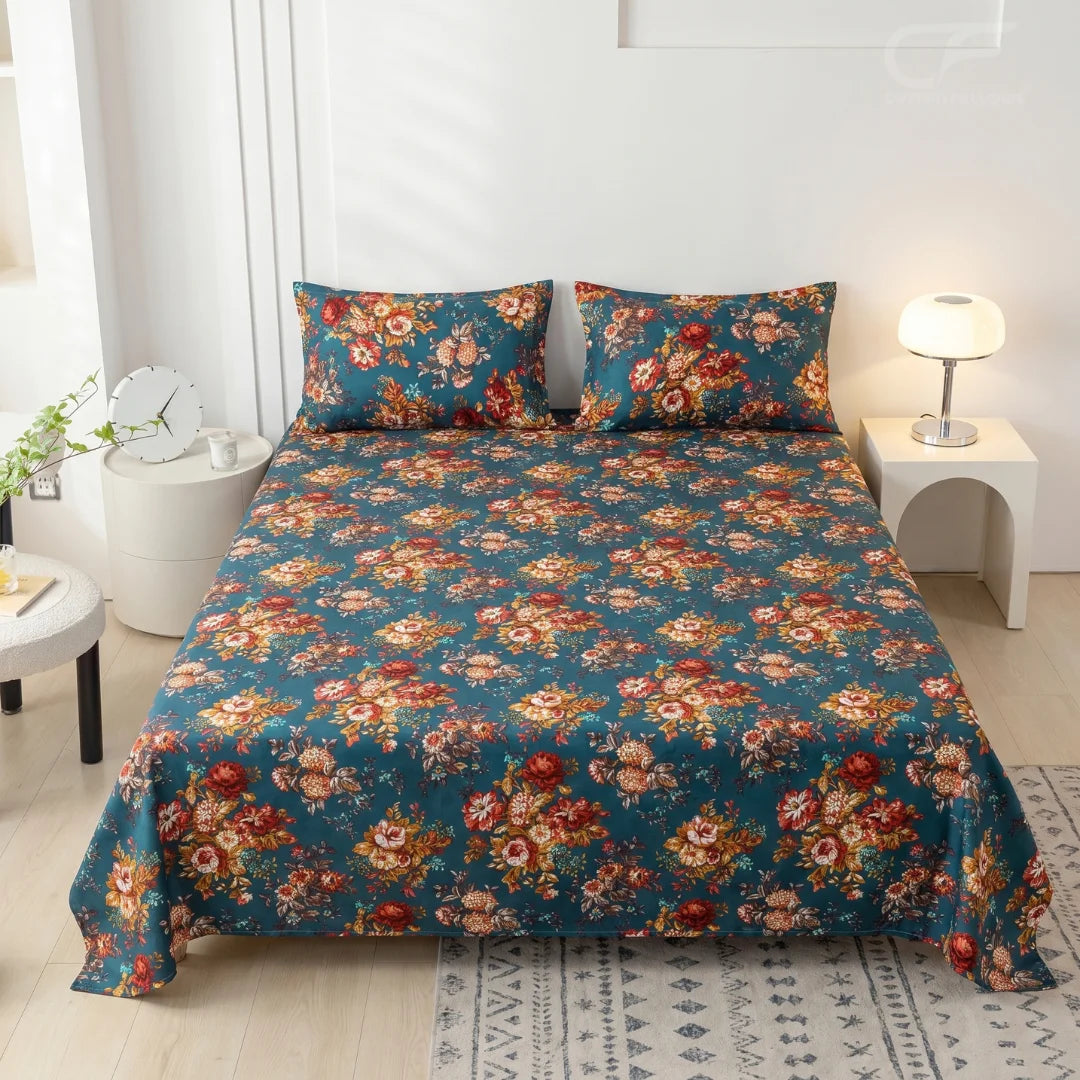 Vintage Azure Bloom Bedsheet Set