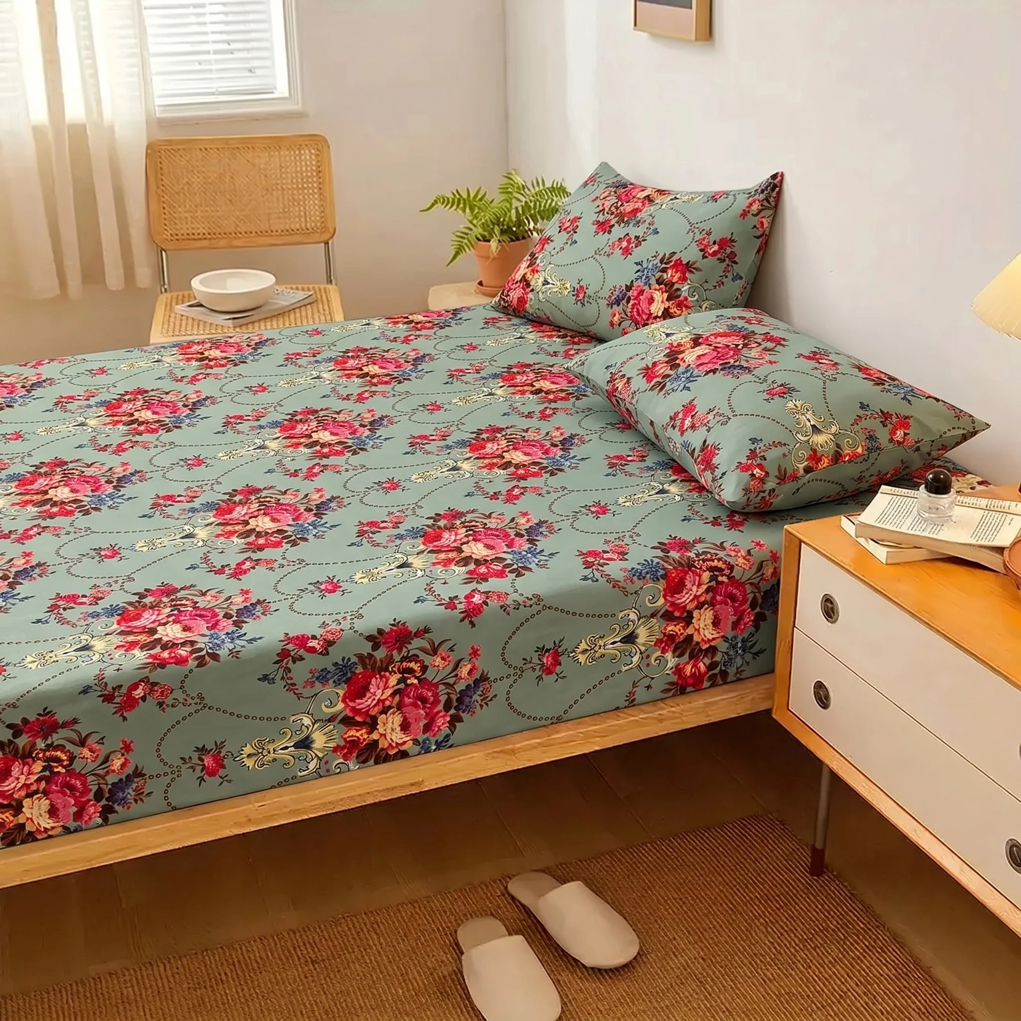 Vintage Sage Bouquet Printed Fitted Sheet