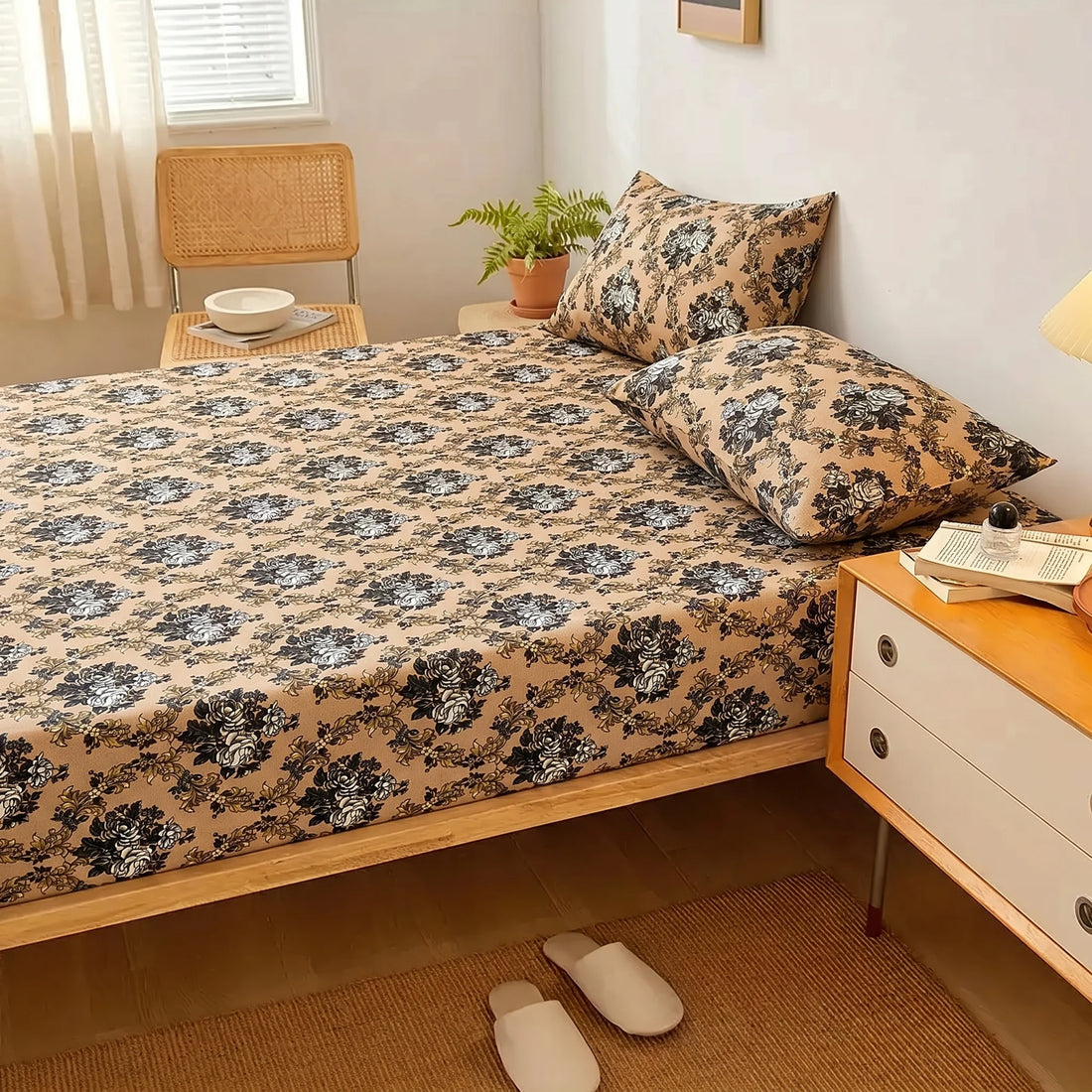 Vintage Noir Floral Fitted Sheet Set
