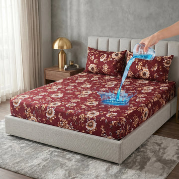 Vintage Floral Printed Waterproof Fitted Sheet Set  — 3 PCs