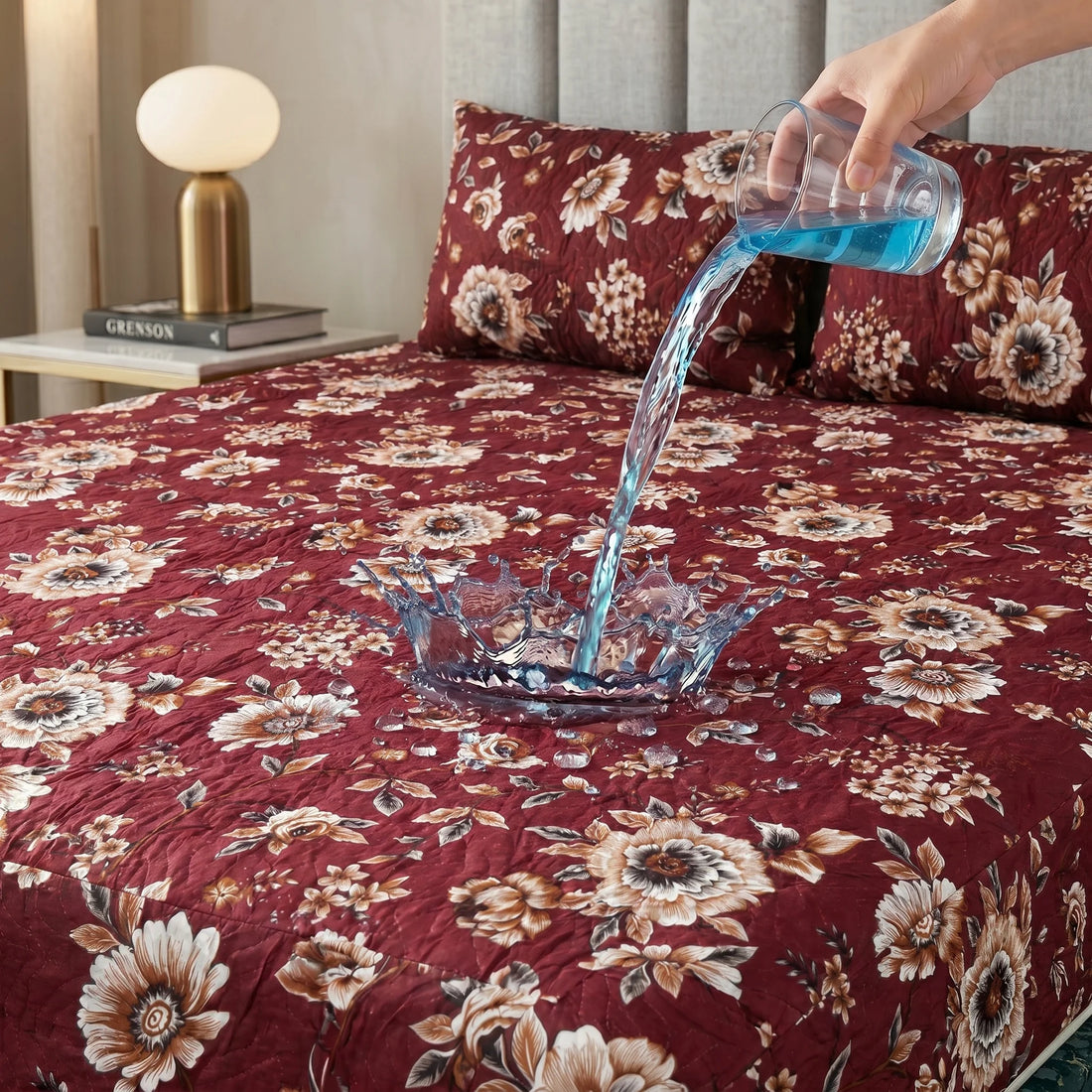 Vintage Floral Printed Waterproof Fitted Sheet Set  — 3 PCs