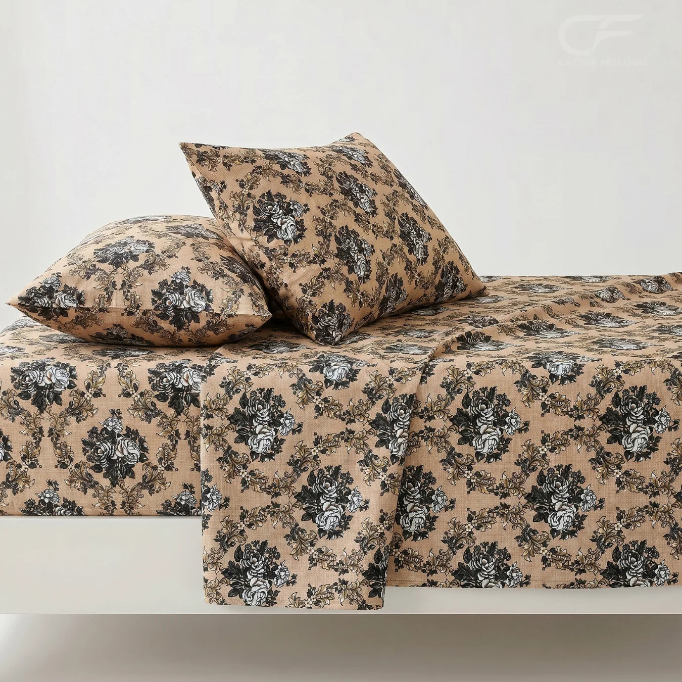 Vintage Monochrome Rose Printed Bedsheet Set