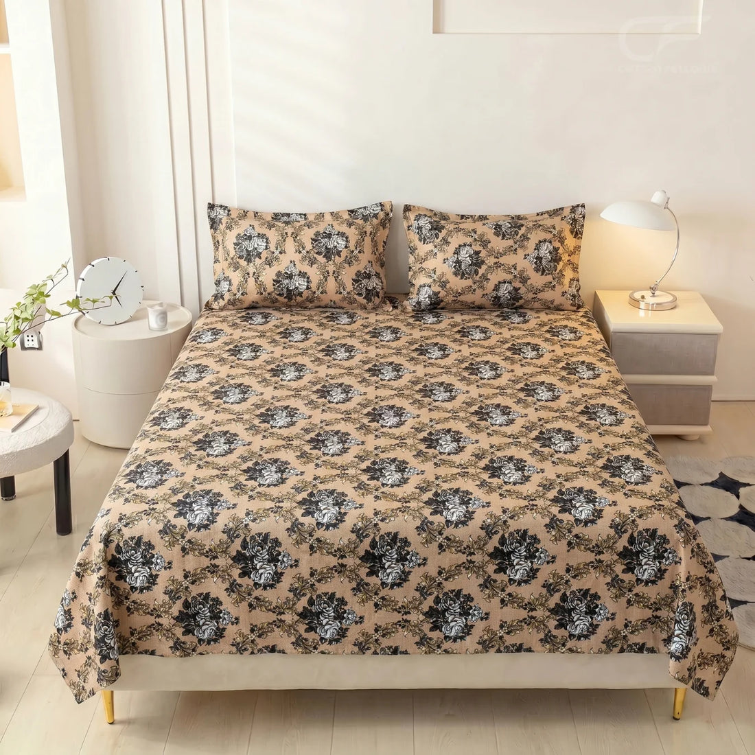 Vintage Monochrome Rose Printed Bedsheet Set