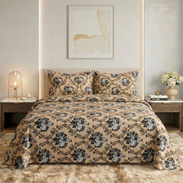 Vintage Monochrome Rose Printed Bedsheet Set