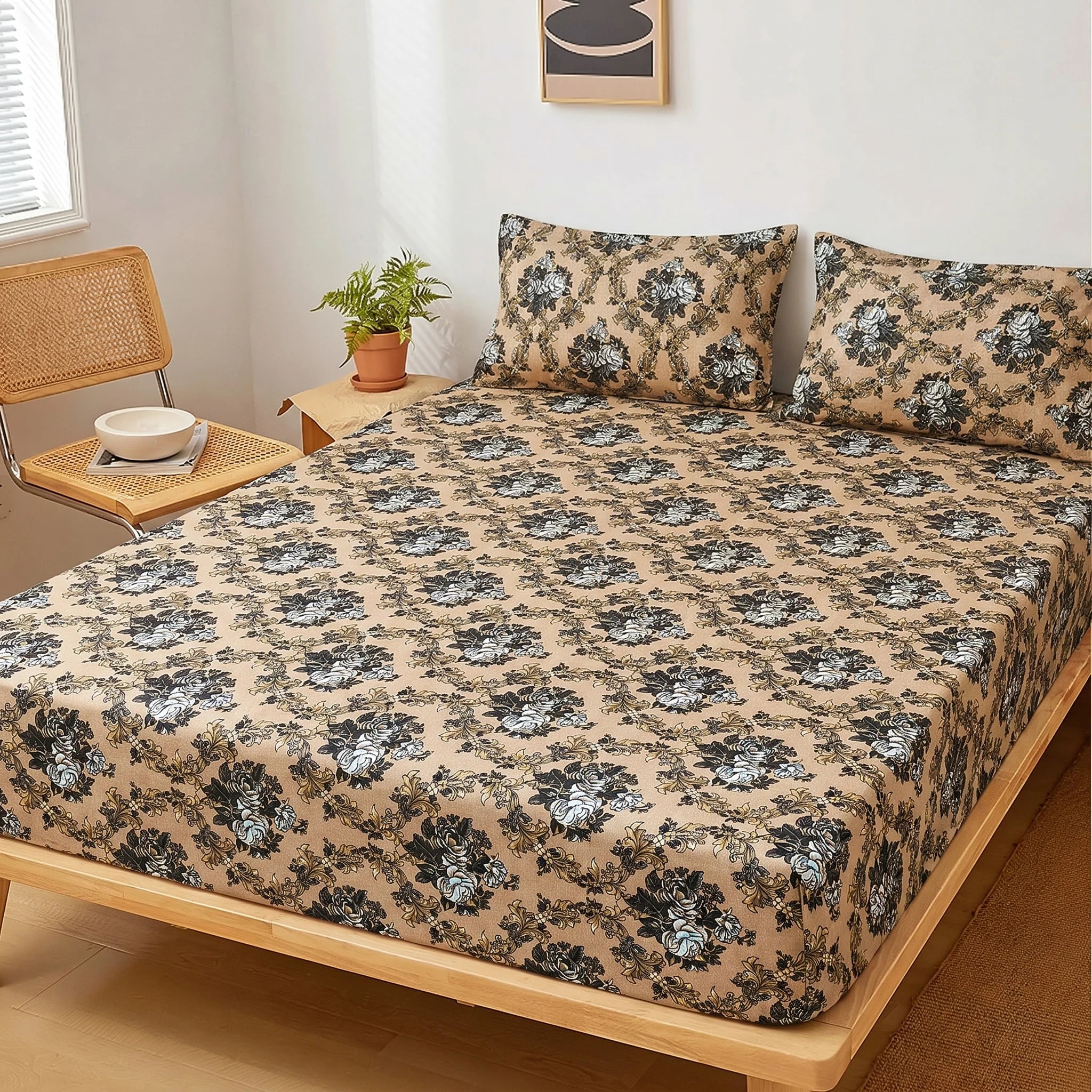 Vintage Noir Floral Fitted Sheet Set