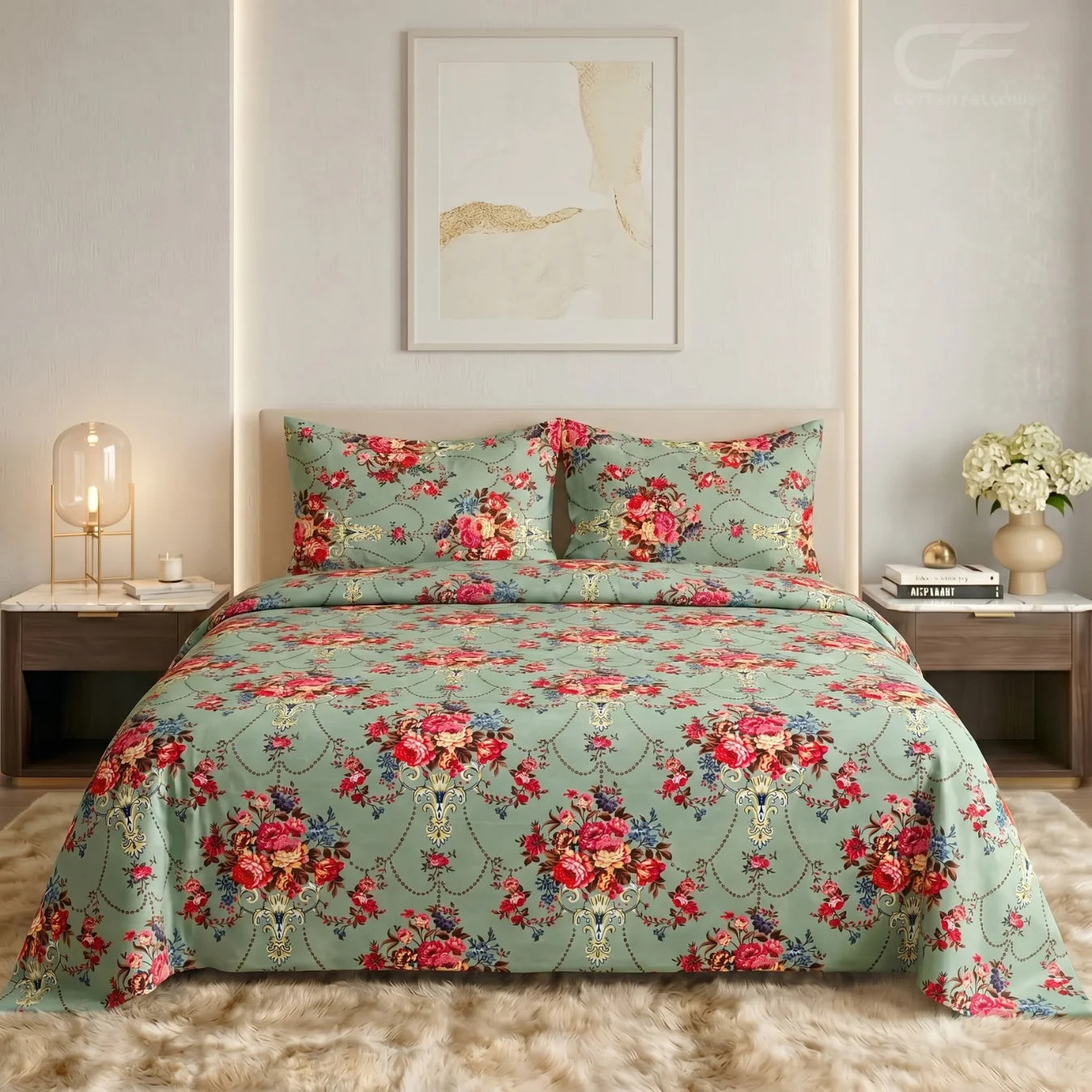 Vintage Rose Garden Printed Bedsheet Set