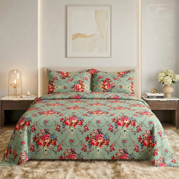 Vintage Rose Garden Printed Bedsheet Set