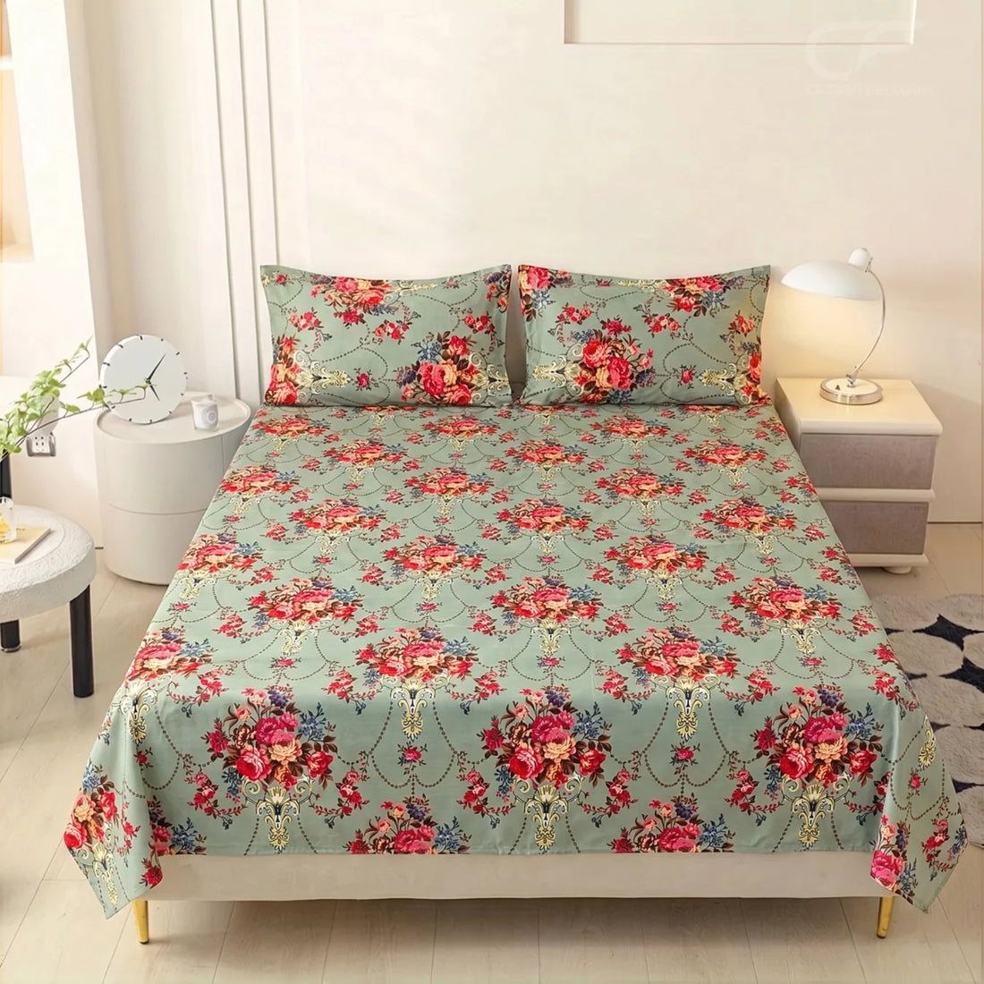Vintage Rose Garden Printed Bedsheet Set