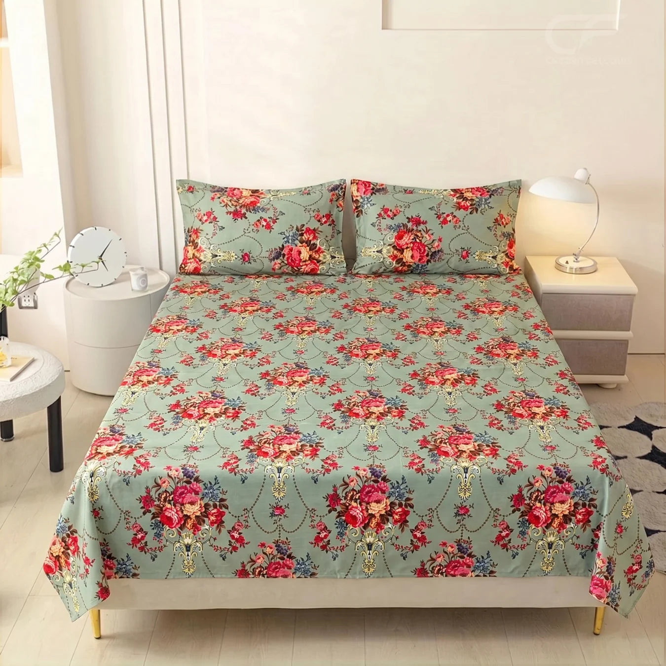 Vintage Rose Garden Printed Bedsheet Set