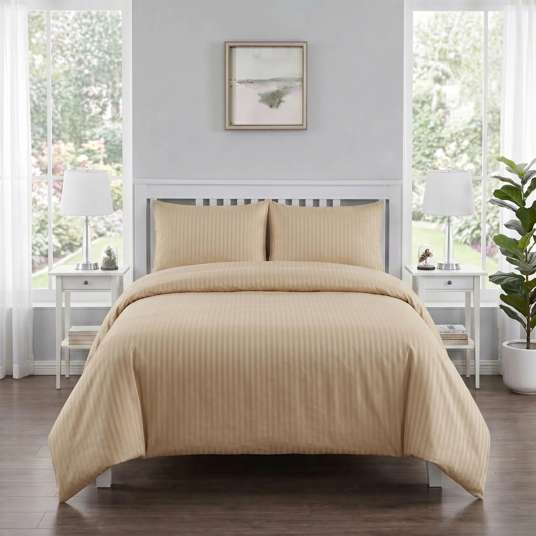 Warm Beige Duvet Cover Set — Dyed Stripe