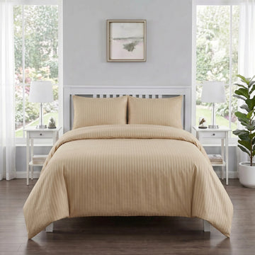 Warm Beige Duvet Cover Set — Dyed Stripe