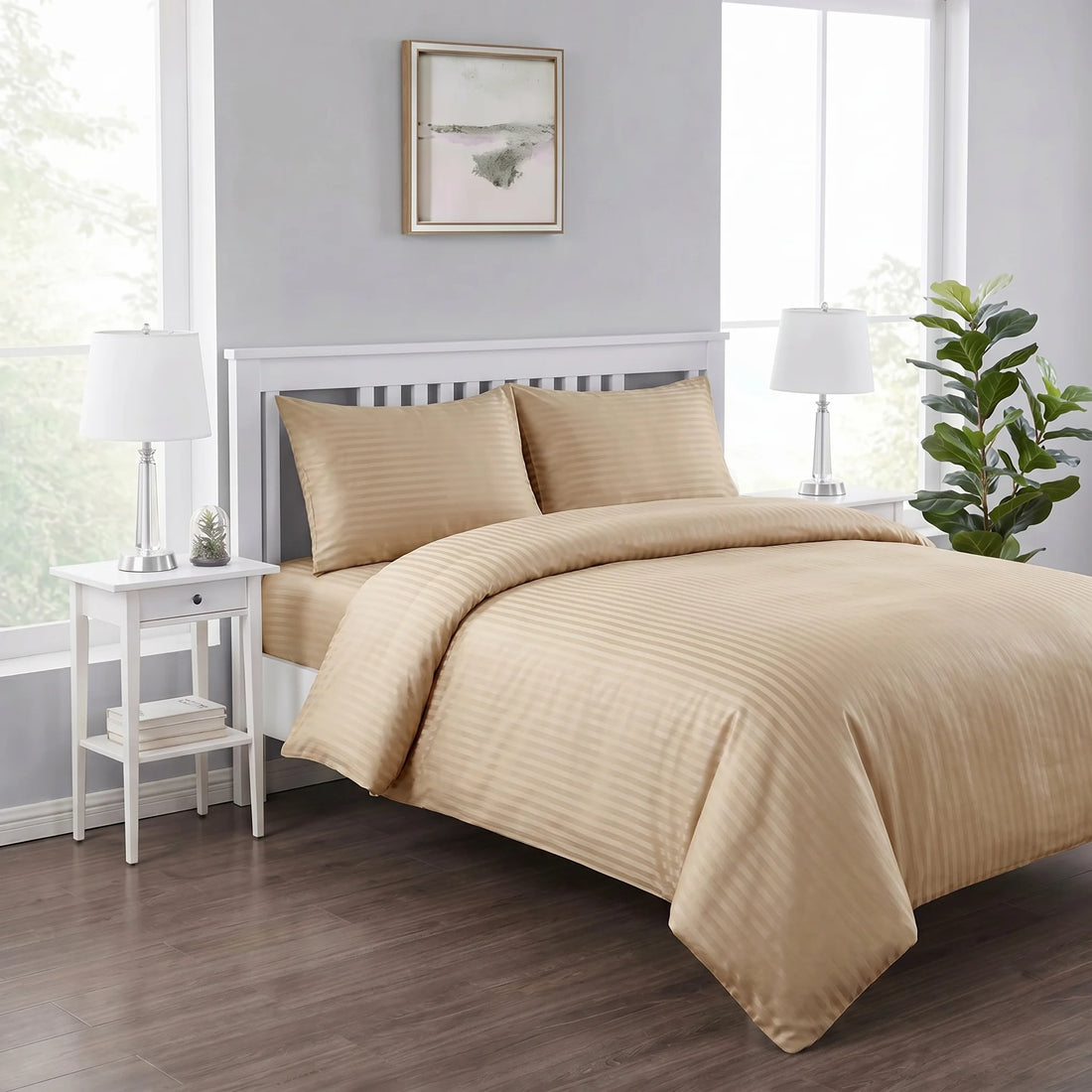 Warm Beige Duvet Cover Set — Dyed Stripe