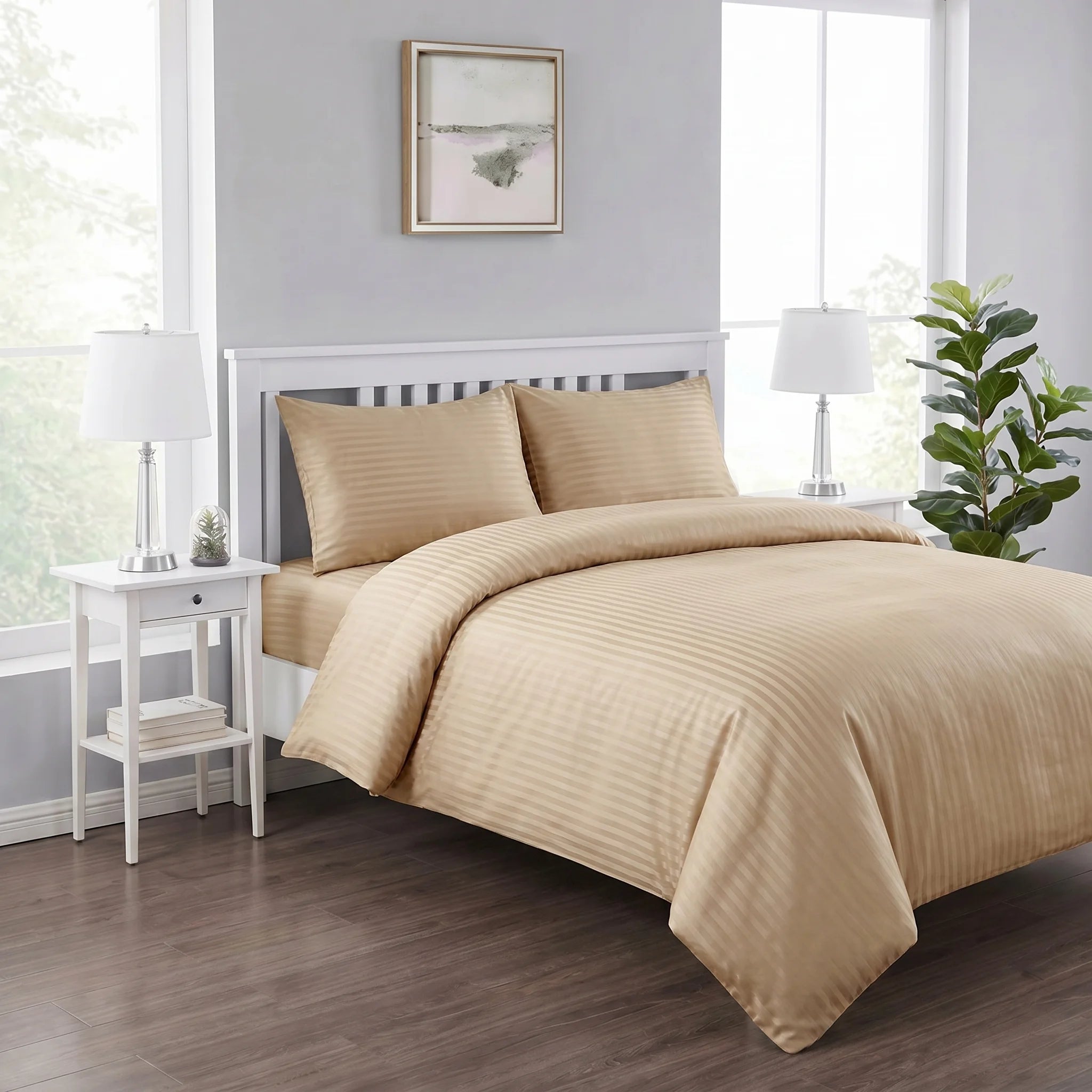 Warm Beige Duvet Cover Set — Dyed Stripe