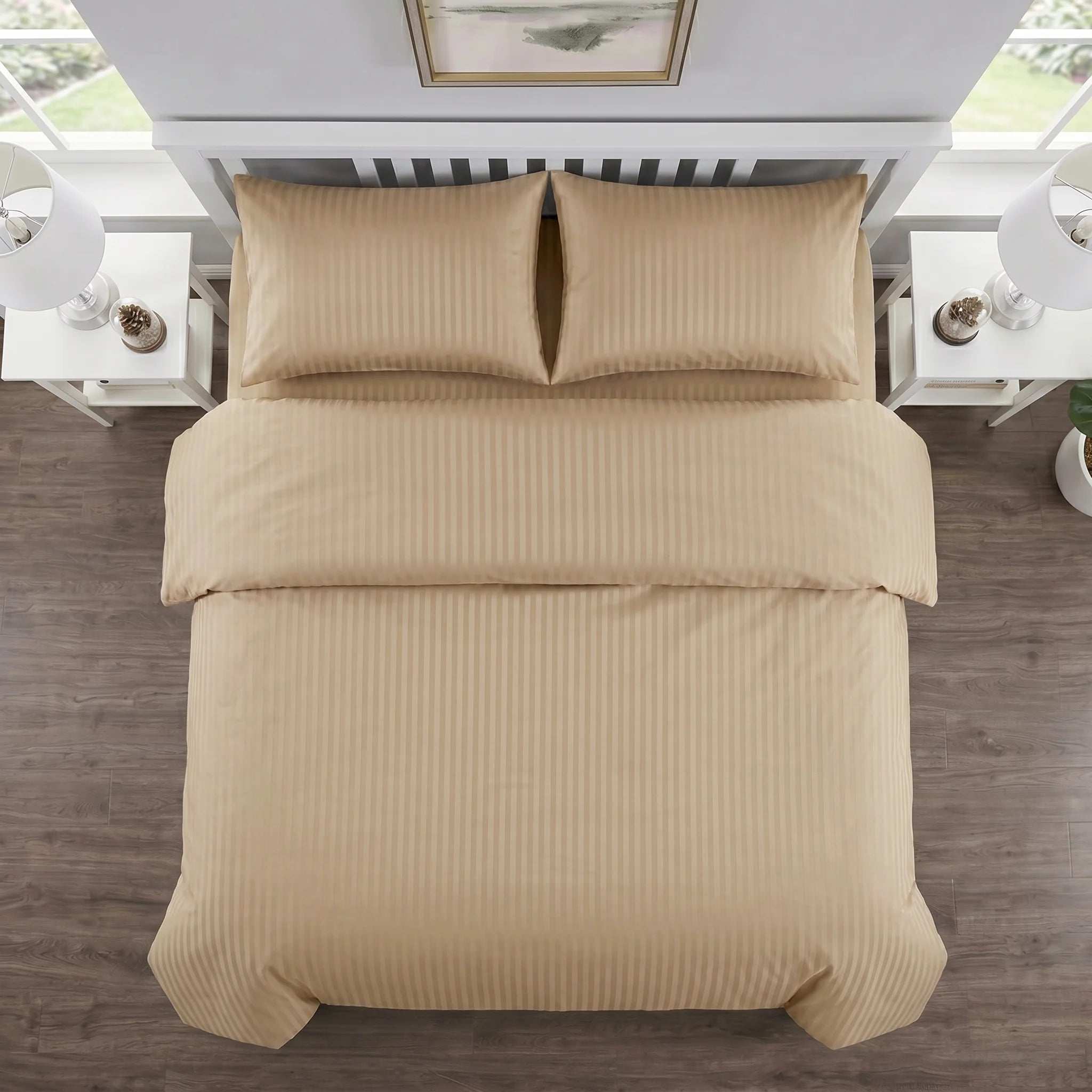 Warm Beige Duvet Cover Set — Dyed Stripe
