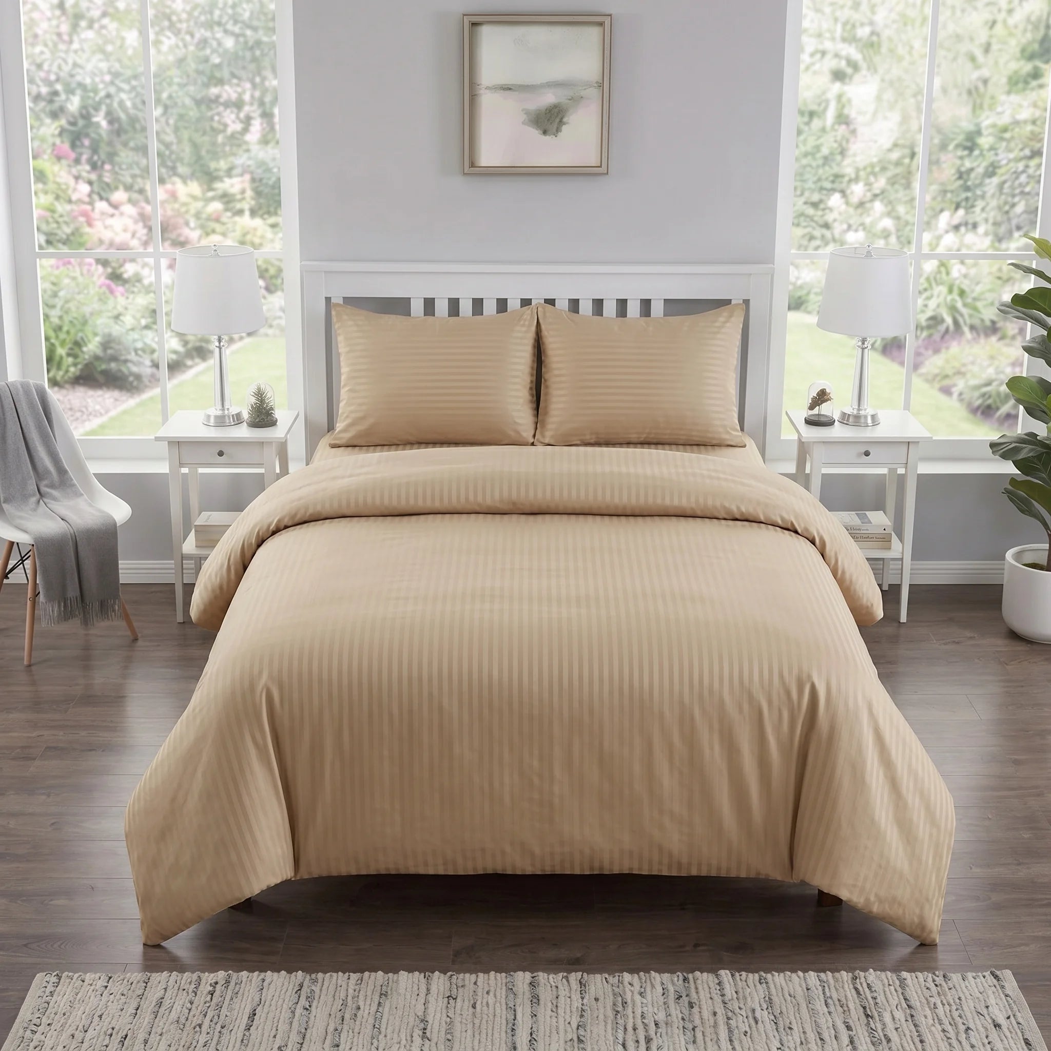 Warm Beige Duvet Cover Set — Dyed Stripe